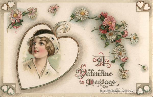 Woman in Heart Surrounded by Flowers, A Valentine Message