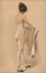 Woman putting on jacket - Le Cabinet de Toilette Postcard