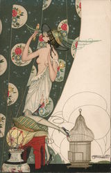 Rare Art Deco Woman Undressing Postcard