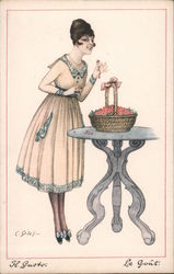 Art Deco Woman With Basket of Cherries: Le Gout Postcard