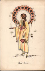 Art Deco Woman Walking With Lit Candle Artist Signed C. E. Shand Postcard Postcard Postcard