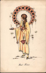 Art Deco Woman Walking With Lit Candle Postcard