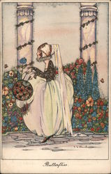 Art Nouveau Style Woman: Butterflies Postcard