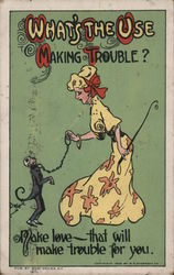 Woman With Man on Chain Postcard