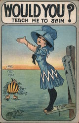 Woman on Diving Board: Would You Teach me to Swim? Postcard