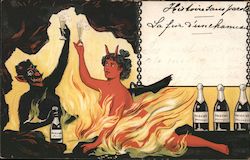 Devil's Celebrating with Champagne Postcard