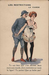 Soldier Holding Hands With Woman in Lingerie Postcard