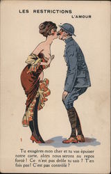 Soldier Kissing Semi-Nude Woman Postcard