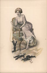 Woman in Chair With Men Puppets Postcard