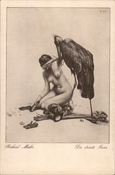 Stork Looking at Nude Woman "The Audacious Wooer" Postcard