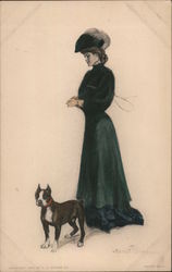 Woman With Dog Artist Signed Clarence Underwood Postcard Postcard Postcard