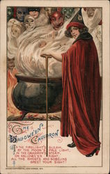 Rare Halloween Cauldron Witch in Red Samuel L. Schmucker Postcard Postcard Postcard