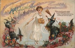 Girl Puts Pumpkins Seeds Around Her to Ward Off Goblins and Witches H-12 Postcard