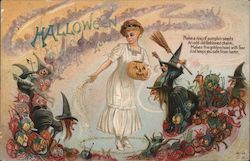 Girl Puts Pumpkins Seeds Around Her to Ward Off Goblins and Witches H-12 Halloween Nash Postcard Postcard Postcard