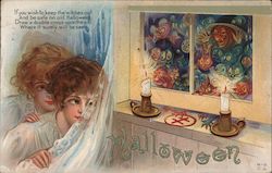 Women hiding behind curtain, Goblins Witch at Window H-12 Halloween E. Nash Postcard Postcard Postcard