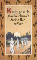 Kindly promote ghostly interests during this season Ghosts walking on Halloween Postcard