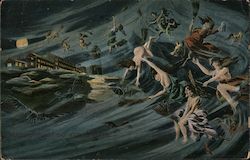 Swedish / German Witches on Brocken Walpurgis Night Postcard