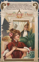 Woman Wishing for Future Husband on Halloween Postcard