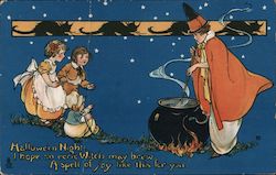 Rare Three Children Sit By Witch Brewing in Cauldron Postcard