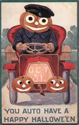 Jack O'Lantern Man Driving Car Postcard