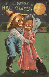 Pumpkin-heads Hugging: Happy Halloween Postcard