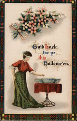 Blindfolded Woman Choosing Out of Bowls Postcard