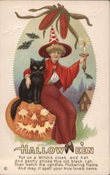 Halloween Witch in Red. Postcard