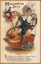 Boy Riding Jack O'Lantern Halloween Postcard Postcard Postcard