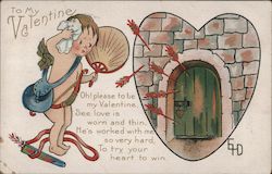 To My Valentine - picture of Cupid trying to shoot arrows through a closed door Postcard