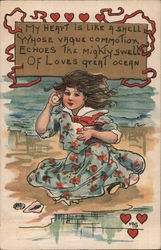 Woman listening to sea shell Children Postcard Postcard Postcard