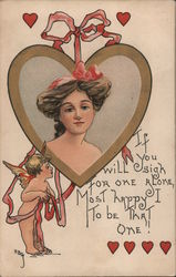 Cupid Looks at Woman, If You Will Sigh For One Alone, Most Happy I To Be That One! Postcard