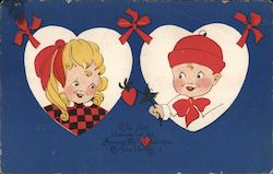 Boy handing girl a heart flower The first blossom of the spring, My Valentine to you I bring Postcard