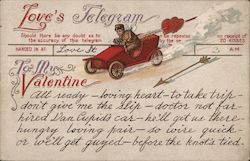 Cupid in a car with arrows through hearts Postcard