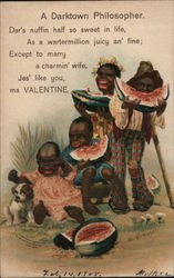 A Darktown Philosopher- Four black people eating watermelon Blacks Postcard Postcard Postcard