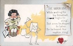 Little Boy Listens to Personified Napkin Ring Ringing a Bell, To My Valentine Postcard