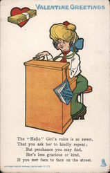 Switchboard Operator Woman, Valentine Greetings Postcard