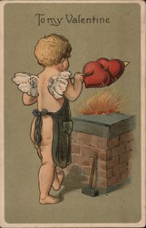 Cupid Roasts Hearts Over Fire, To My Valentine Postcard Postcard Postcard