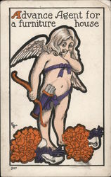 Cupid Stands Near Flowers, Advance Agent for a Furniture House Postcard