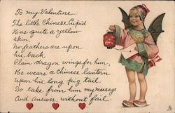 Cupid holding a Chinese lantern Postcard Postcard Postcard