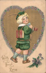 With fond love, little boy holding an apple Postcard