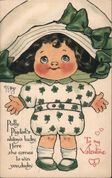 Girl in Dress Dotted with Four Leaf Clovers, To My Valentine Postcard
