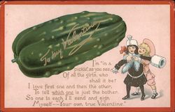 To my Valentine Large pickle woman hugging man Postcard
