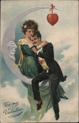 To my Valentine, Couple sitting on the crescent moon Couples Postcard Postcard Postcard