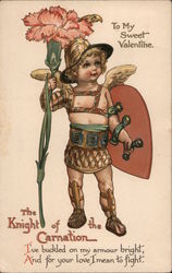 The Knight of the Carnation - Cupid in Ancient Roman Armor Holding Flower Postcard