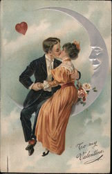 To My Valentine - Couple Kissing Sitting in the Moon Postcard