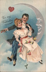 To my Valentine Couple sitting on crescent moon Postcard