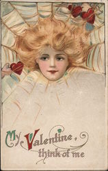 My Valentine think of me- woman in spider web Women Samuel Schmucker Postcard Postcard Postcard