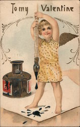 To My Valentine - Cupid with an Ink Pen Postcard