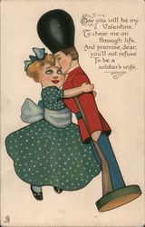 Girl holding a toy soldier. Postcard Postcard Postcard