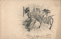 I am Yours - A Woman with Cupid Spider Web Postcard
